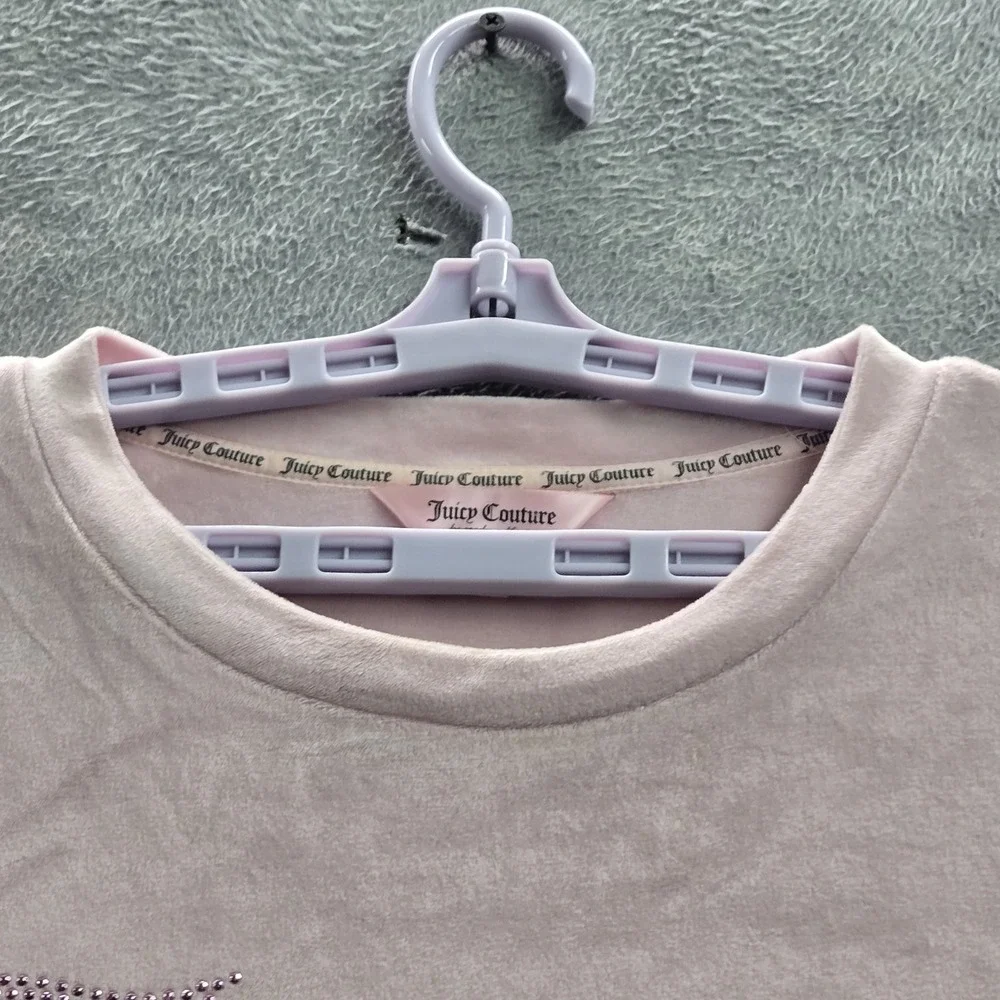 Juicy Couture Women Sleepwear L Pink Sweatshirt Spellout Rhinestones Fleece READ